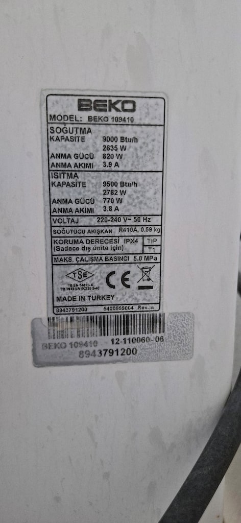Motoru bozuk BEKO KLİMA 9.000 BTU A Enerji PerformansıHem Soğutmada, h - 4