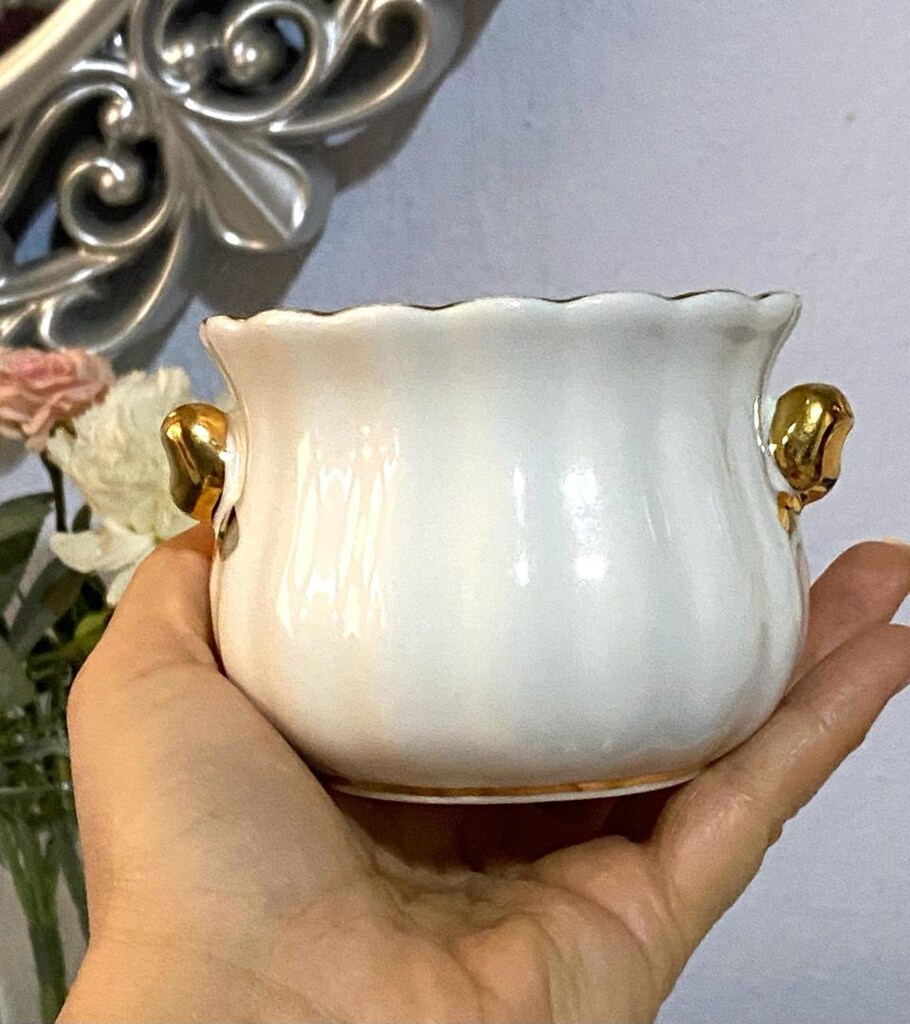 Antika İTALYAN “ Capodimonte “ Damgalı Altın Çiçekli Porselen Şekerlik - 4