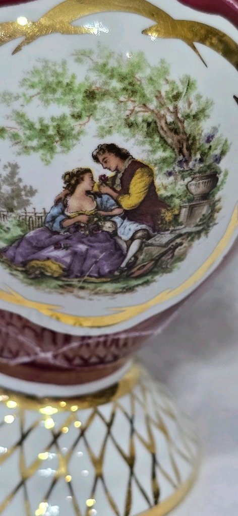 porcelaine de Bruxelles Damgalı Altın yaldızlı porselen surahi - 5