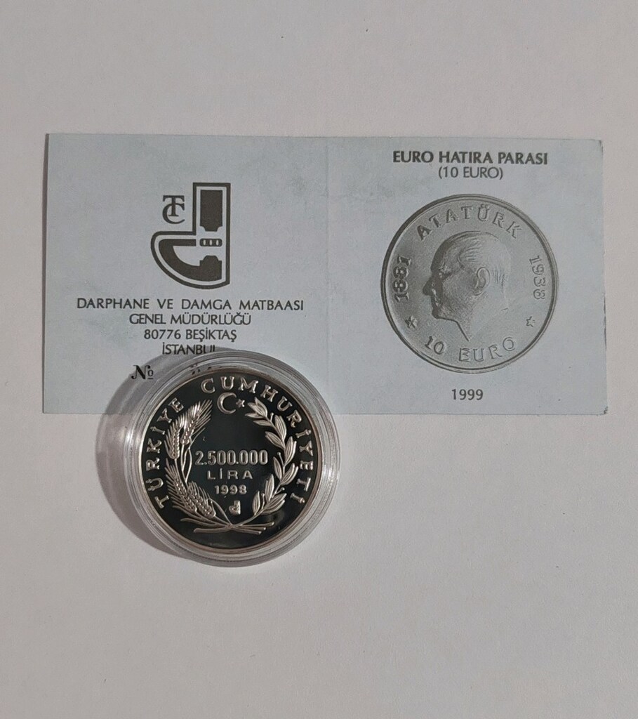 10 Euro Atatürk Gümüş Hatıra Parası Darphane Sertifikalı - 3