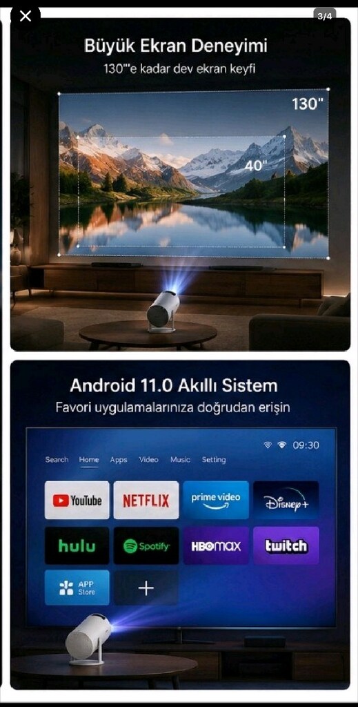 HARVOX HY300 Pro+ Projeksiyon Cihazı Taşınabilir Android Sistemli Wifi - 3