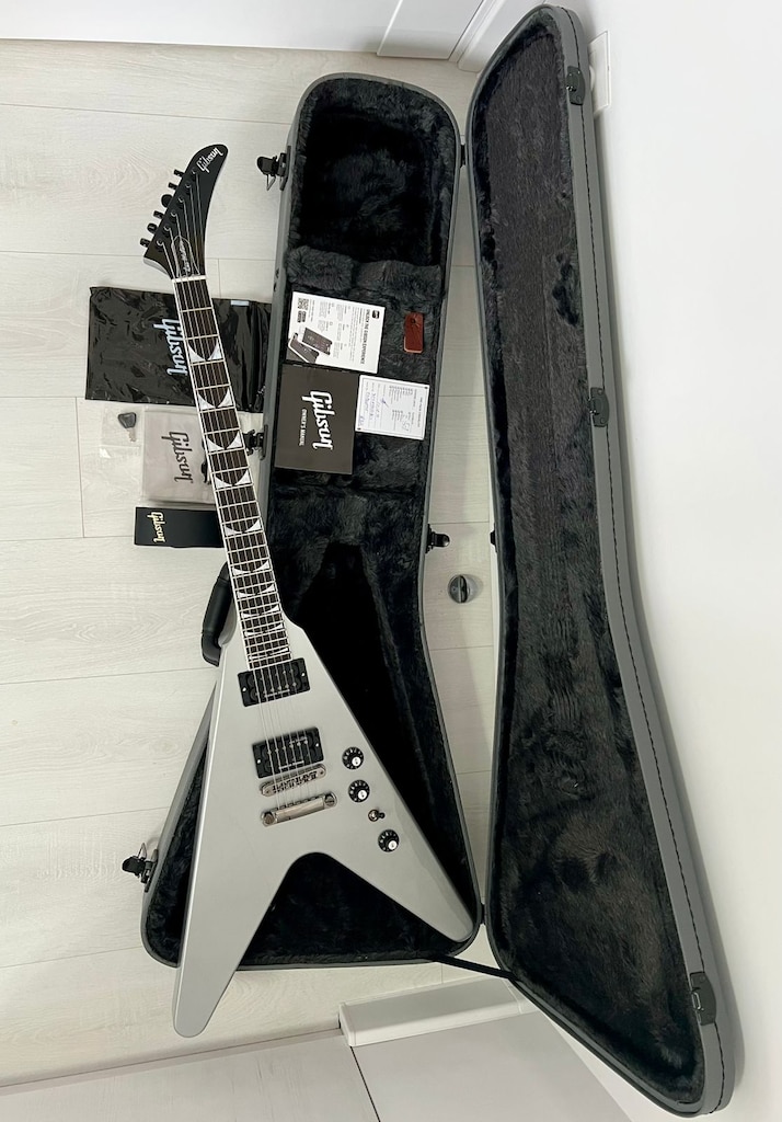 Gibson Dave Mustaine Flying V EXP Elektro Gitar Silver Metallic USA - 4