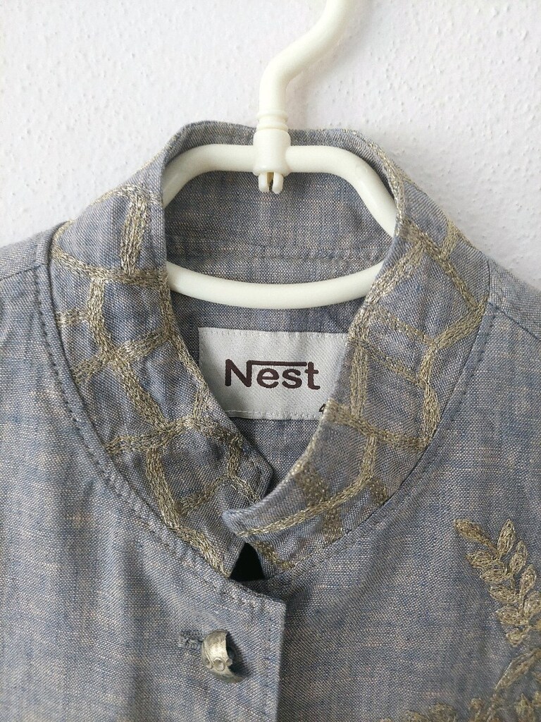 NEST nakışlı saf KETEN ikili takım elbis - 7