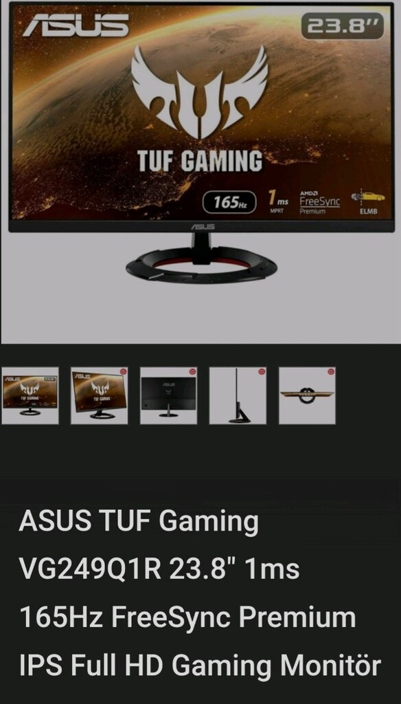 ASUS 23.8" Tuf Gaming Vg249q1r 1ms 165hz Hdmi,displayport Freesync Gam - 2