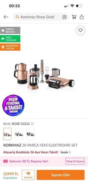 Korkmaz Elektronik Set Rose Gold