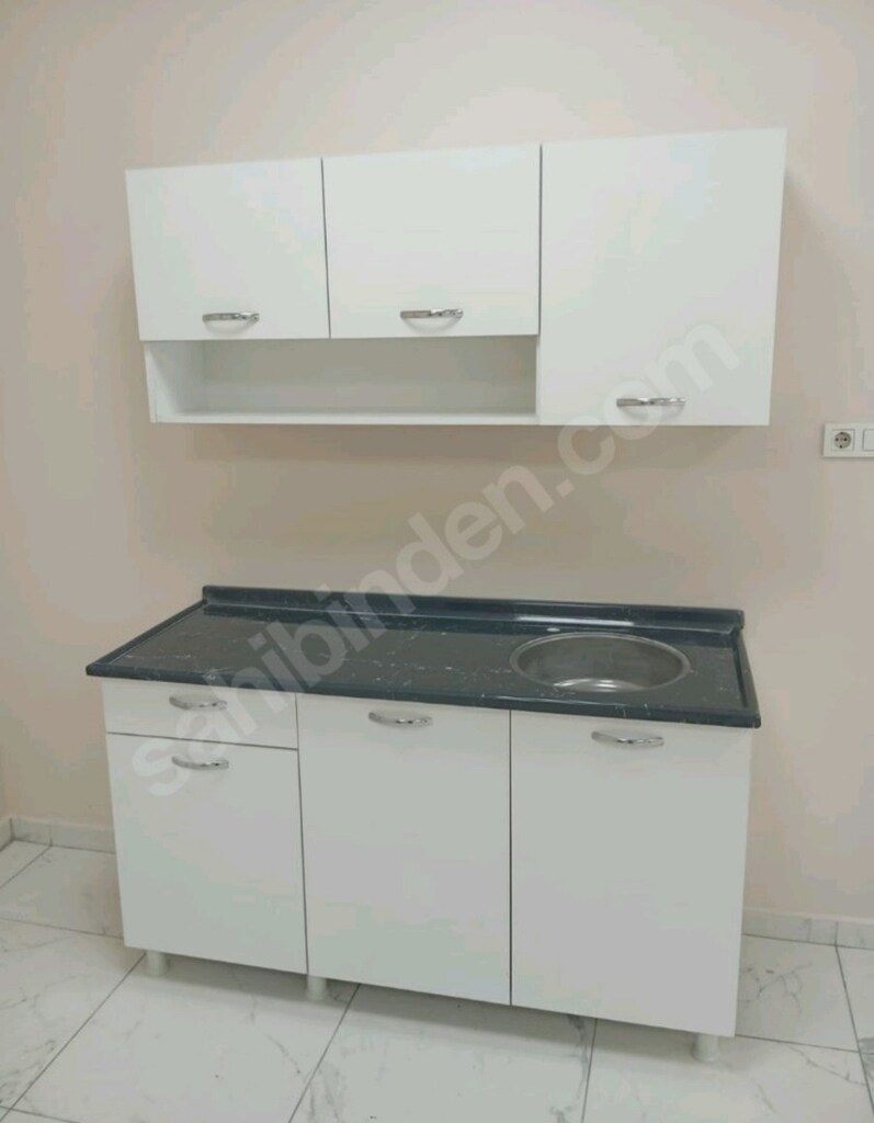 150 cm hazır mutfak ve paslanmaz çelik evyeli mermerit tezgah - 2