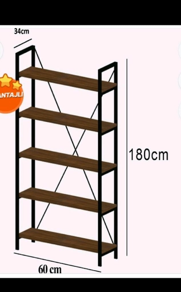 Modern kitaplık metal aksamlı 5 raflı - 7