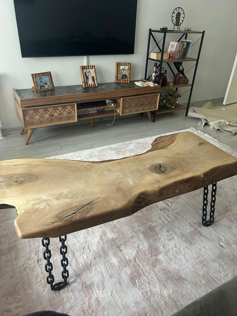 Doğal Kenar Tek Parça Kütük Sehpa 145x60, Zincir Ayaklı - 3
