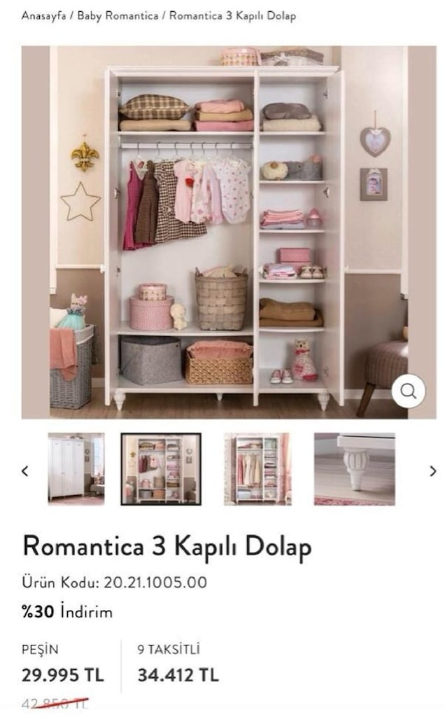 çilek romantica dolap ve büyüyen bazalı beşik seti - 11