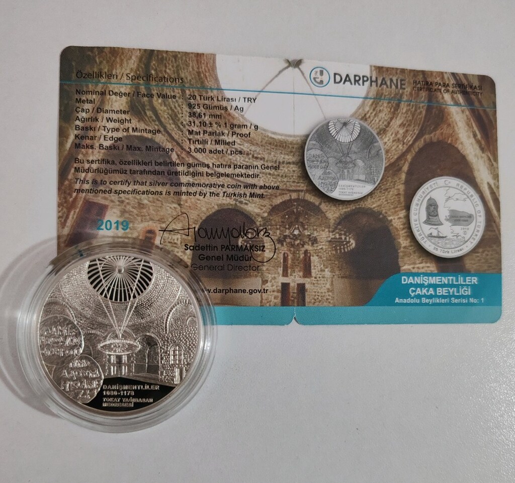 Danişmentliler - Çaka Beyliği Gümüş Hatıra Parası Darphane Sertifikalı - 7