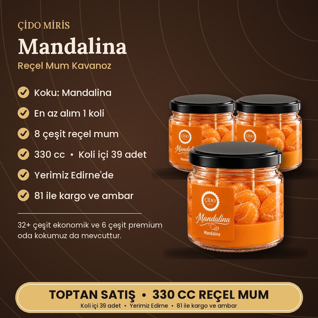 ÇİDO MİRİS MANDALİNA KOKULU KAVANOZ MUM 330CC | TOPTAN SATIŞ - 2