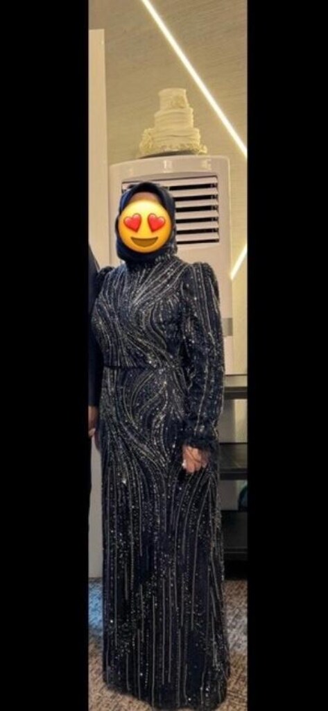 Lacivert Taşlı Uzun Elbise - 4