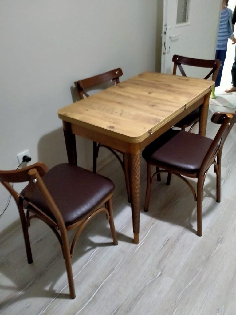 Mdf açılabilir yemek masası dört adet sandalye - 3