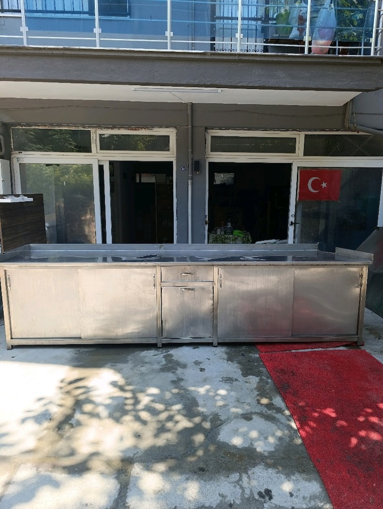 3.5m krom tezgah krom çalışma tezgahı çalışma bankosu raflı kapaklı - 2
