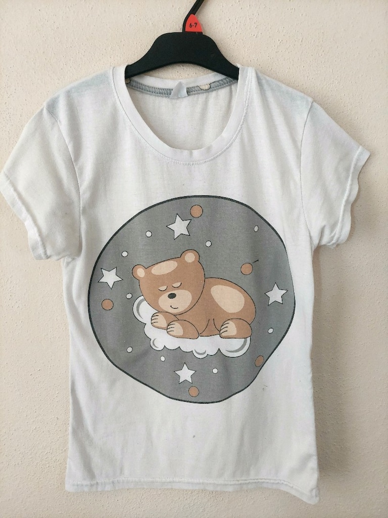 Kız çocuk Ayıcık Desenli Beyaz T-shirt