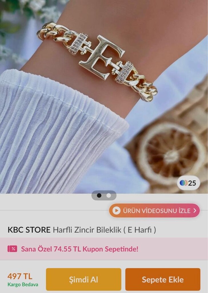 E Harfi Taşlı Bileklik Karşıyaka Çarşı - 3