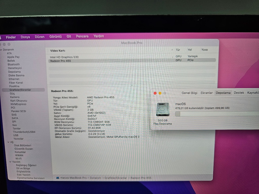 MACBOOK PRO + İ7 İŞLEMCİ + 16 GB RAM + 500 GB SSD + 15 İNÇ - 10