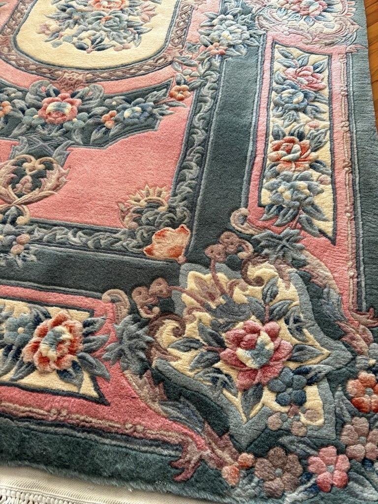 Orijinal El Dokuma Çin Halısı - Pembe/Yeşil Kabartmalı (151x251 cm) - 5