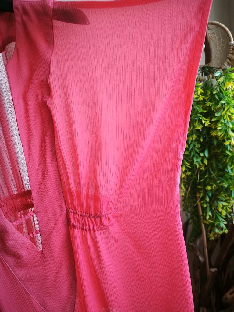 Fuşya Şifon Mini Pareo Kaftan V Yaka Lastikli L - 4