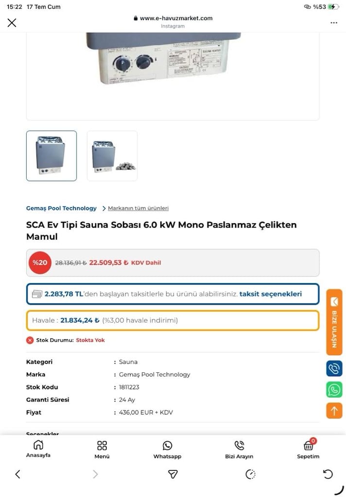 AZ KULLANILMIŞ SAUNA SOBASI 6 kW FIRSAT FİYAT - 4