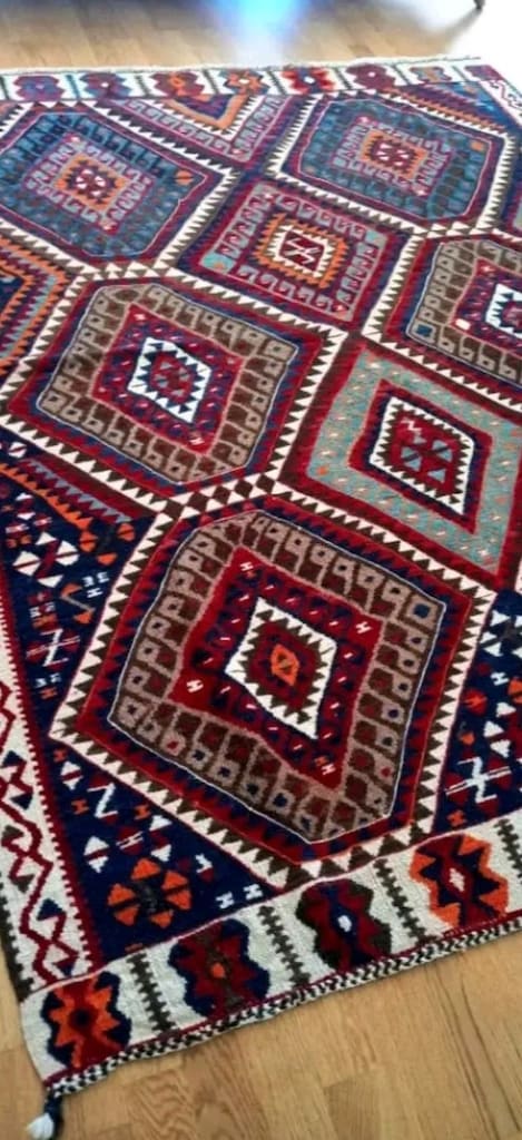 Antika Van El Yapımı dokuma yün kilim - 11
