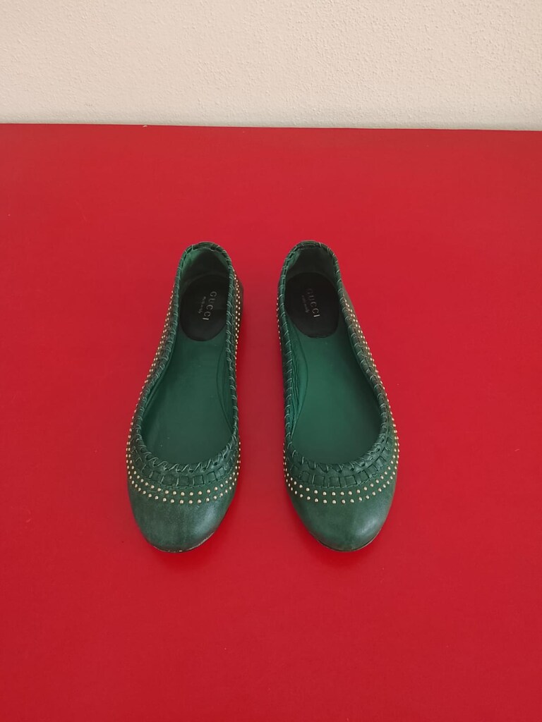 Gucci Hakiki Deri Zımbalı Kadın Babet (36 Numara) - Zümrüt Yeşili - 4