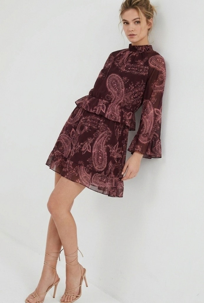 ŞAL DESEN FIRFIRLI ŞİFON ELBİSE S M HM MANGO ZARA TWİST KOTON
