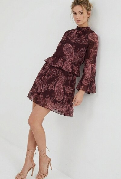 ŞAL DESEN FIRFIRLI ŞİFON ELBİSE S M HM MANGO ZARA TWİST KOTON