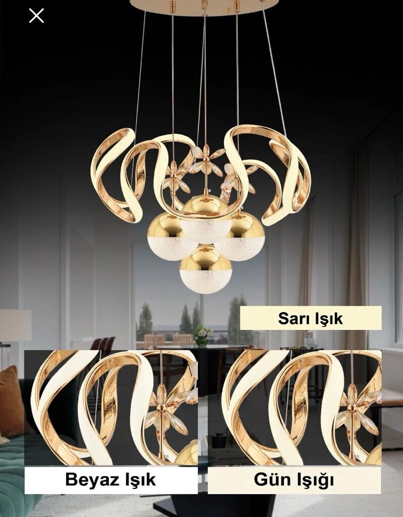 SON FİYAT ETLİK TESLİM SIFIR ÜRÜN 4 TOP 3 RENK YANAN SALON AVİZESİ ŞIK - 4