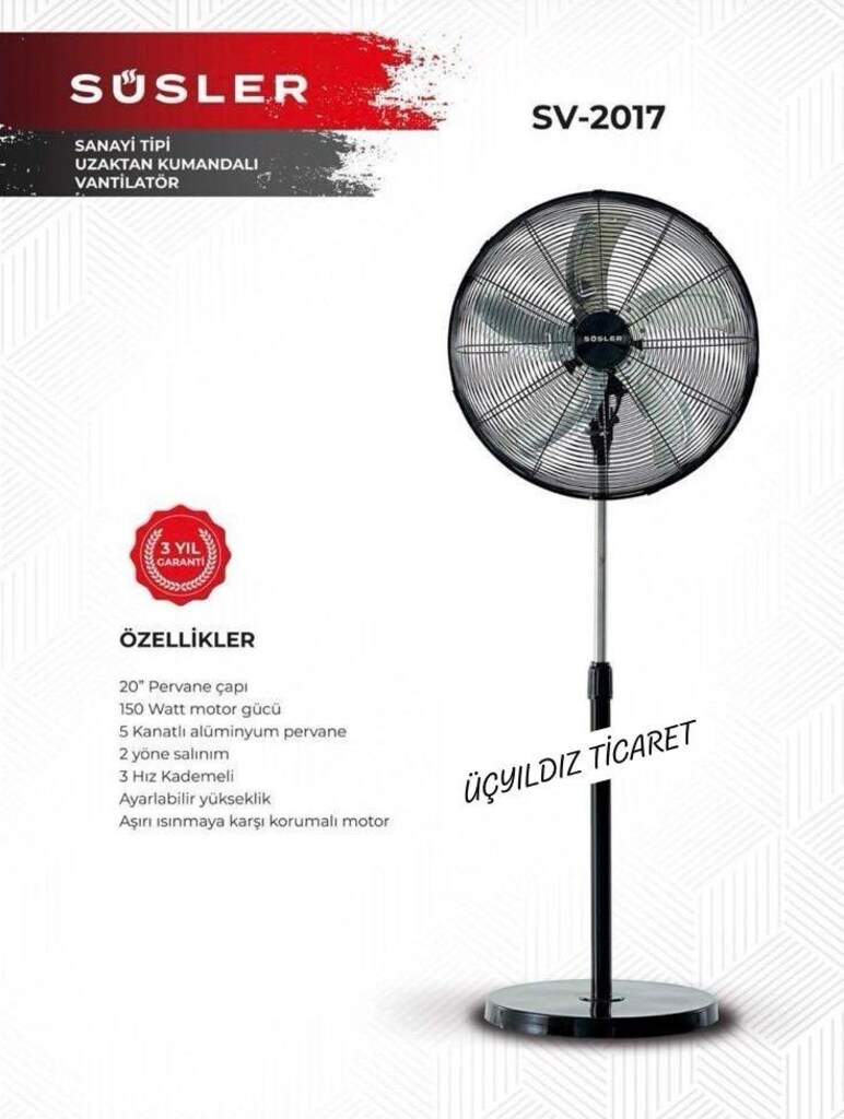 SÜSLER SANAYİ TİP VANTİLATÖR 150 WATT CANAVAR sıfır vantilatör - 4