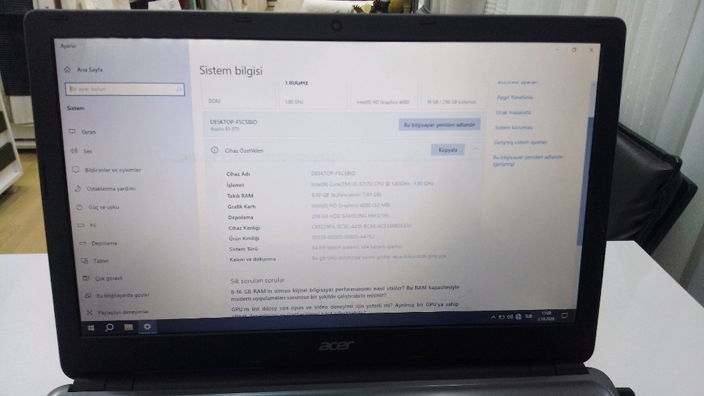 i3 3.nesil 8 GB ram 320 hhd Acer laptop Notebook - 5