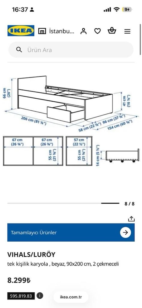 IKEA VIHALS/LURÖY Tek Kişilik Karyola (90x200) – 2 Çekmeceli - 6
