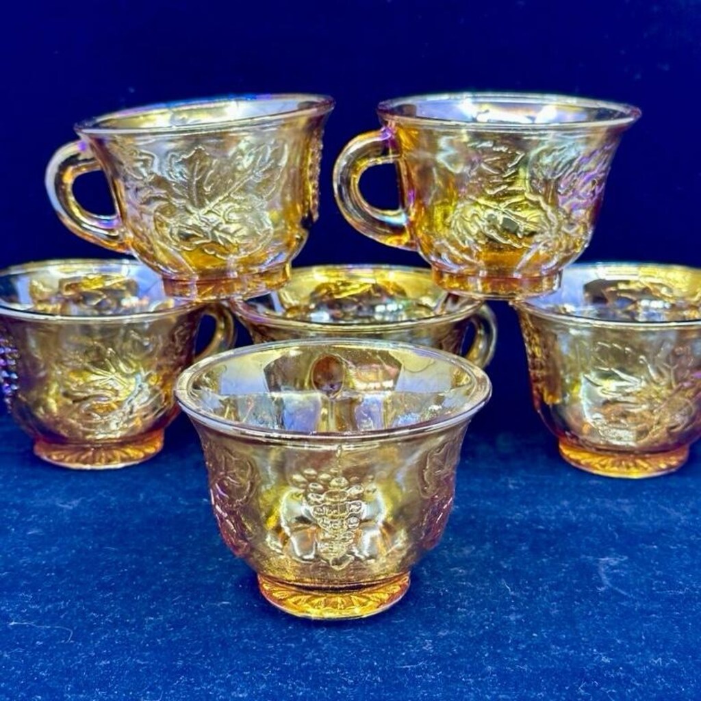 ANTİKA! CARNİVAL GLASS ( Karnaval Glass ) AMERİKAN Çay Fincan Takımı - 9