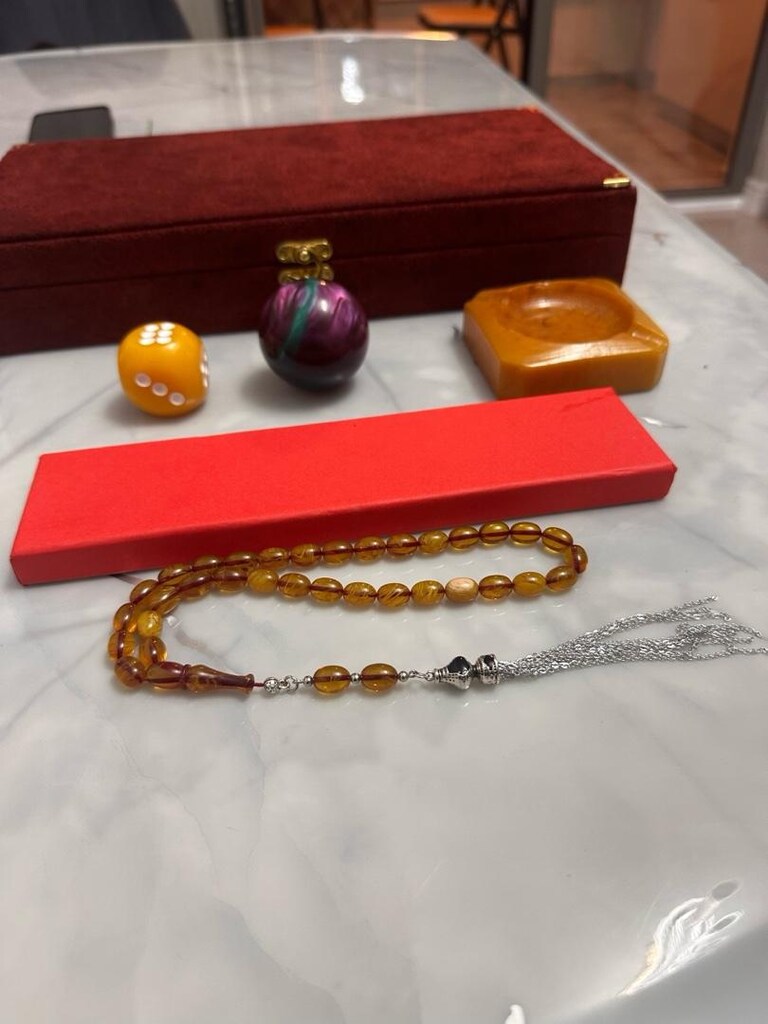 Alpaka Ağır Püsküllü Yoğun Hareli ve Sedefli Ateş-i Sıkma Kehribar - 5