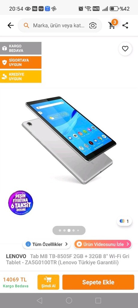 Lenovo Tab M8 HD Mediatek 32 GB 20,3 cm (8") 2 GB Wi-Fi 5 (802.11ac) G - 9