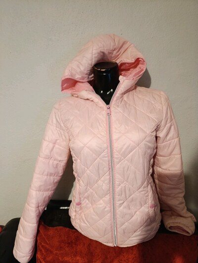 Pembe Kapüşonlu Kapitone Ceket (M)