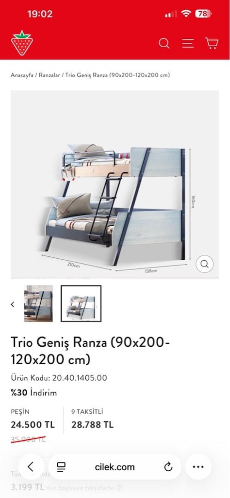 çilek iki katlı ranza
