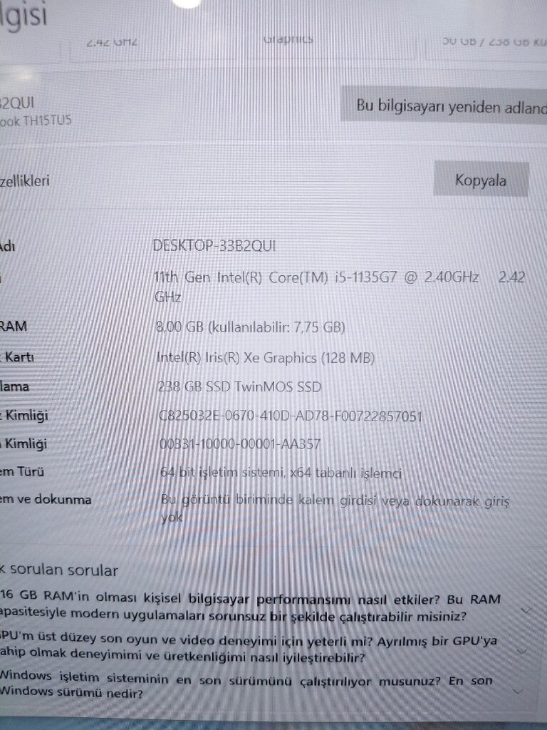 TECHNOPC İ5 11. NESİL TERTEMİZ LAPTOP! - 9