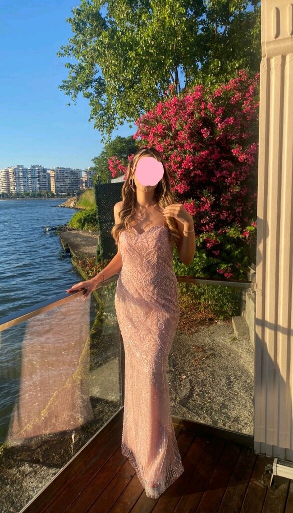 Pudra taş işlemeli abiye - 5