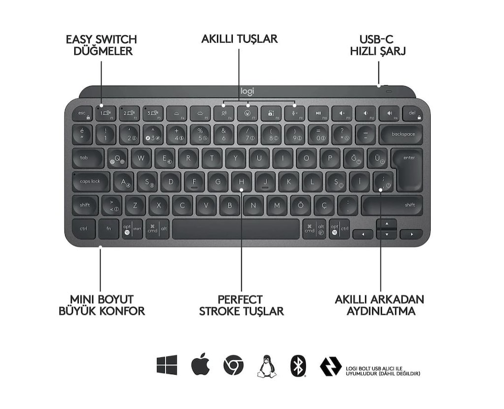logitech mx keys mini klavye(2 yıl garantili) - 4