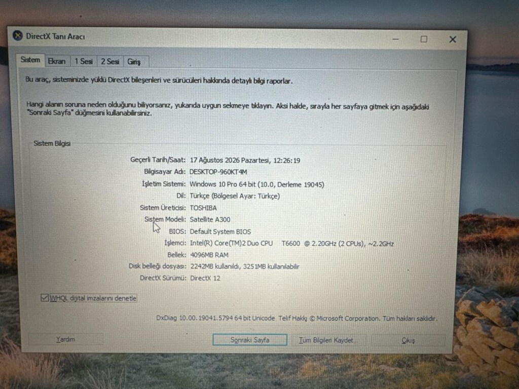 TOSHIBA SATELLITE A300 LAPTOP NOTEBOOK DIZUSTU BILGISAYAR - 6
