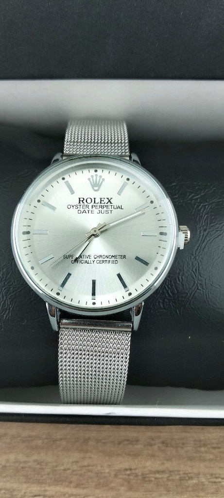 Sıfır Kutulu 35 mm Gümüş Renk Quartz Pilli Kol Saati – Metal Hasır Kor - 2