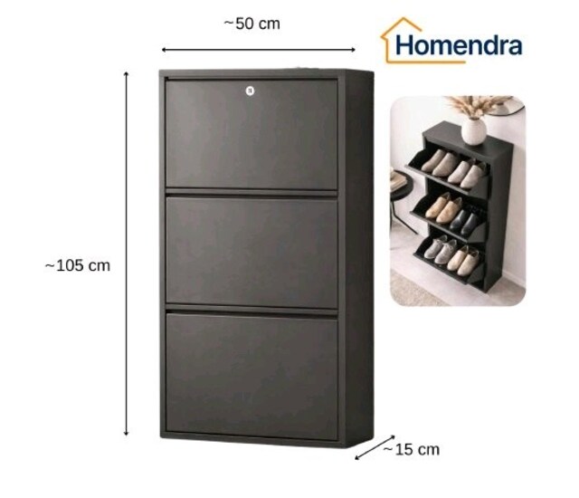 Homendra Kilitli 3 Kapaklı Metal Ayakkabılık