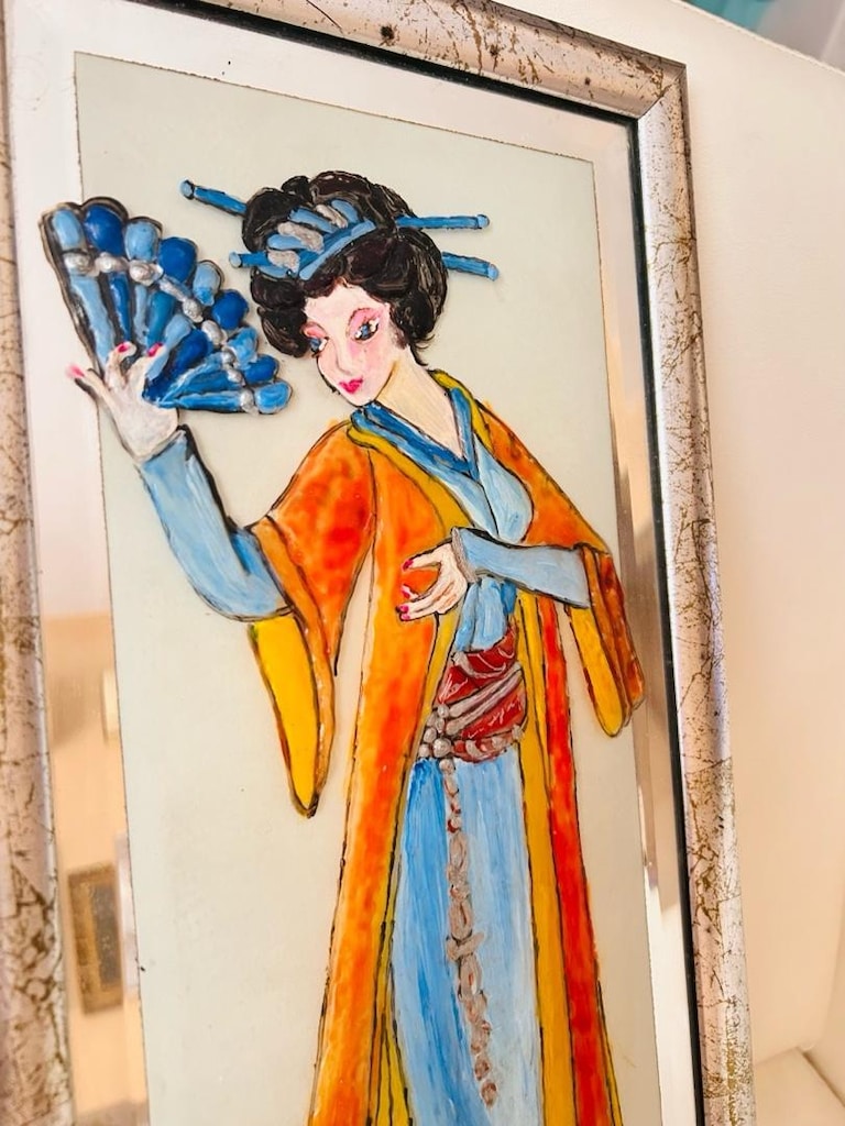 Cam üstü boyama Geisha tablo - 5