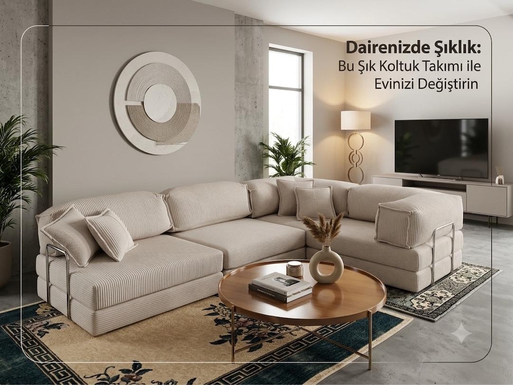 IKEA Jättebo Modüler Köşe Koltuk - Bej Kordon Kadife - 2