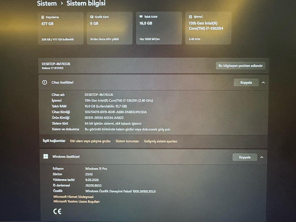 MSI Katana17 B13V 4050 512 SSD 16GB RAM - 2