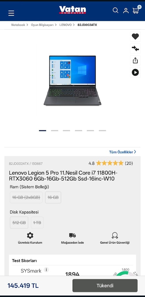 LENOVO LEGİON 5 PRO 2T+16GB SIFIR GİBİ OYUN/İŞ LAPTOPU - 3
