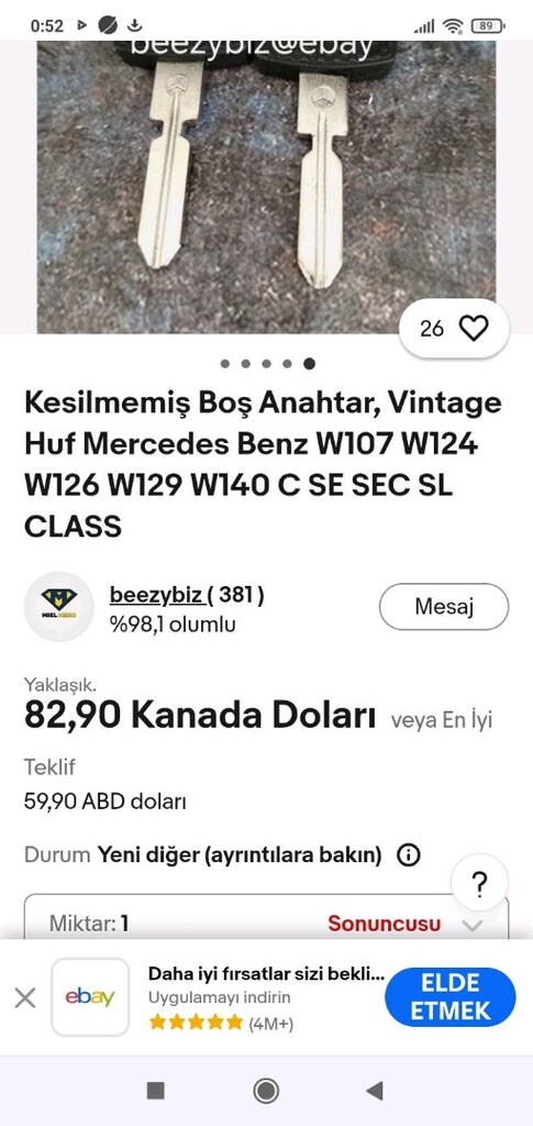 Mercedes w124-w126 ham anahtar - 9