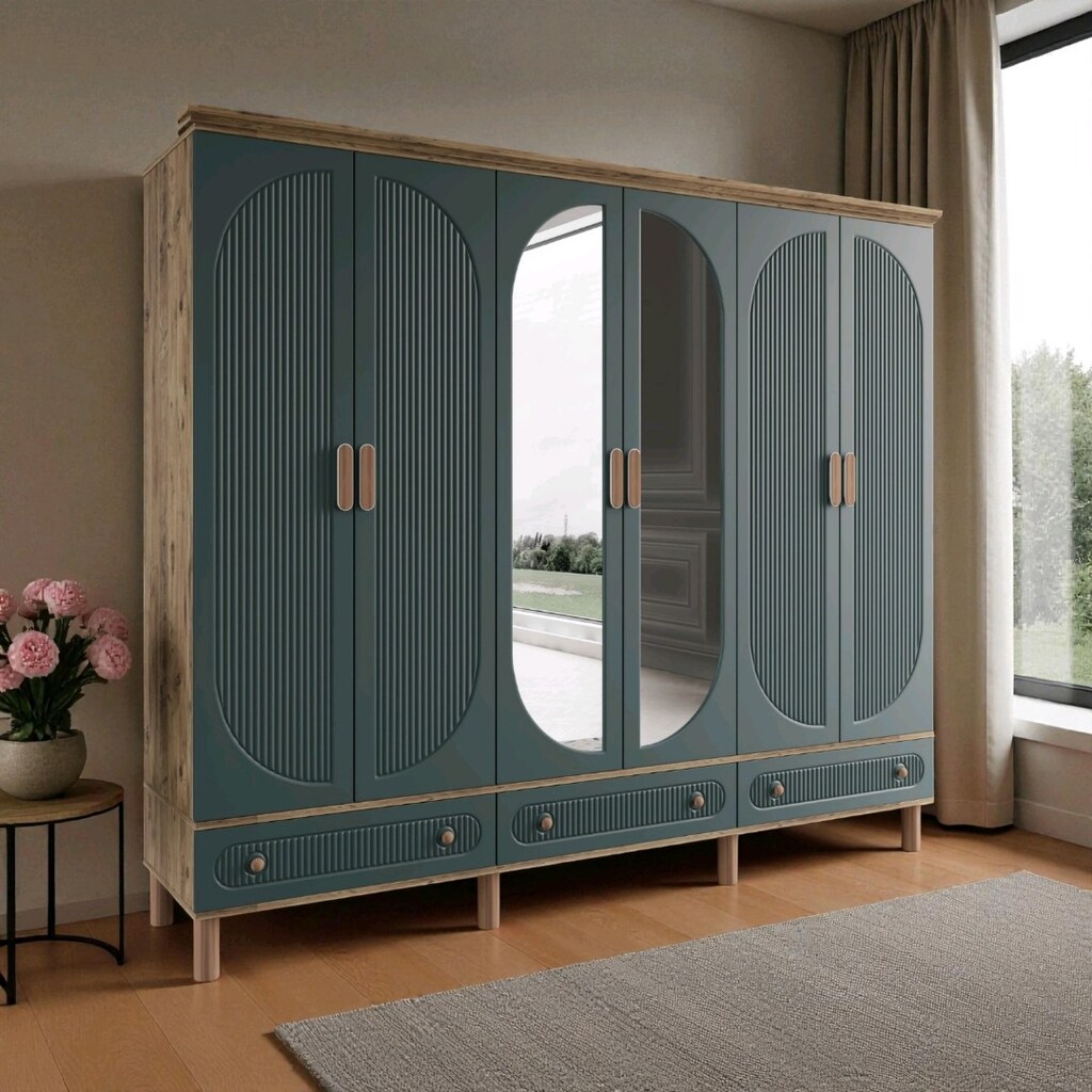 6 Kapaklı Bohem Gardırop, 6 Kapılı MDF Dolap - 3