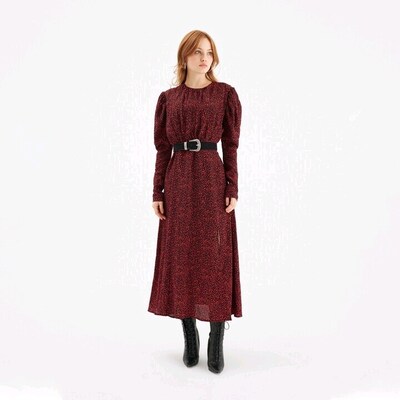 Lora istanbul - Mia Red Leopard Midi Elbise